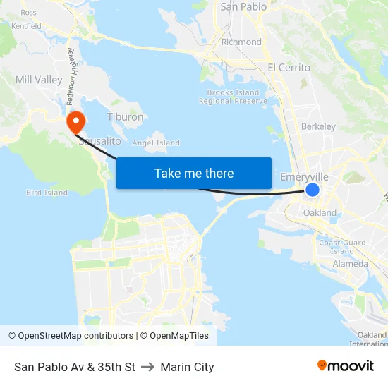 San Pablo Av & 35th St to Marin City map