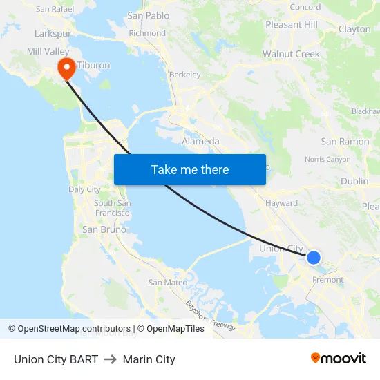 Union City BART to Marin City map