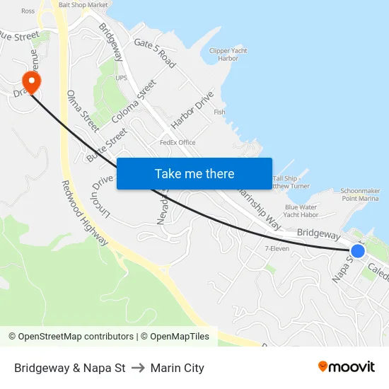Bridgeway & Napa St to Marin City map