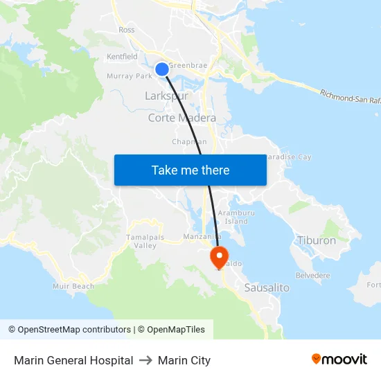 Marin General Hospital to Marin City map