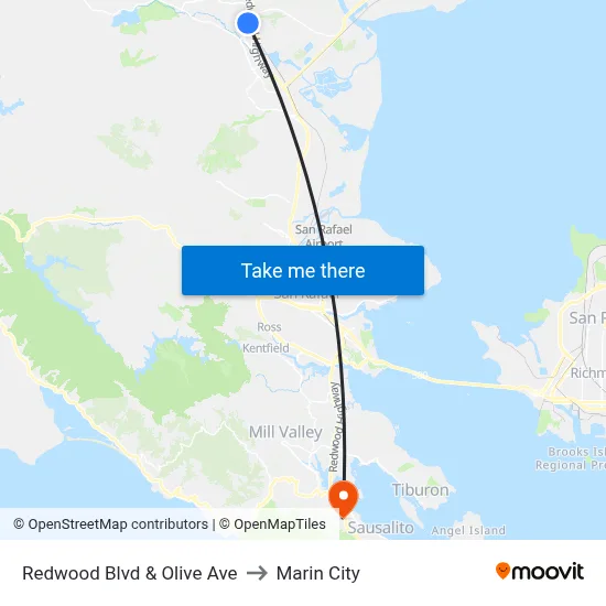 Redwood Blvd & Olive Ave to Marin City map