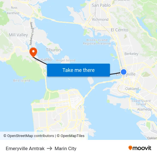 Emeryville Amtrak to Marin City map