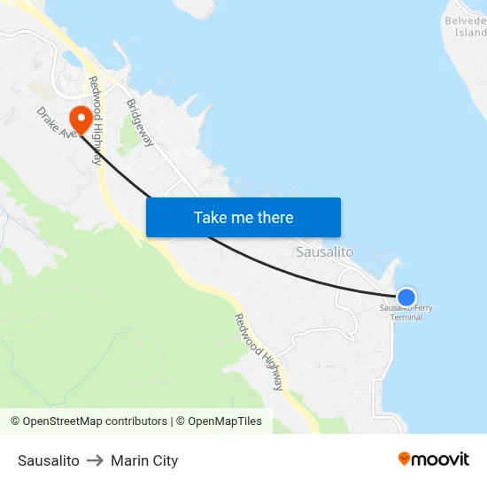 Sausalito to Marin City map