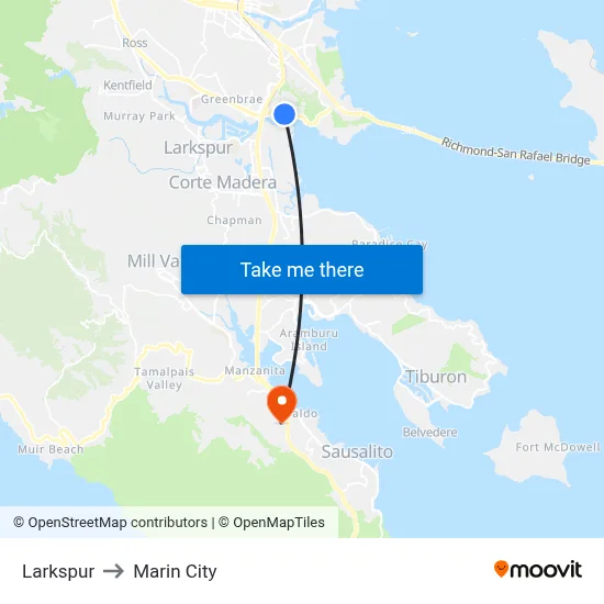 Larkspur to Marin City map