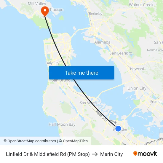 Linfield Dr & Middlefield Rd (PM Stop) to Marin City map