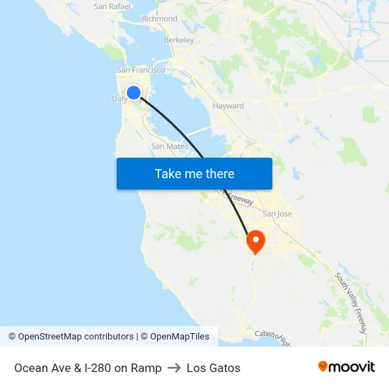 Ocean Ave & I-280 on Ramp to Los Gatos map