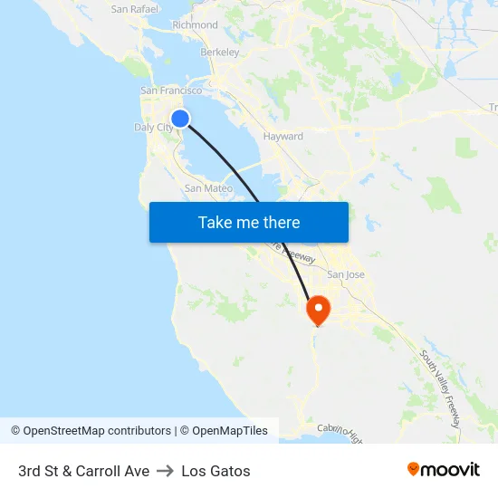 3rd St & Carroll Ave to Los Gatos map