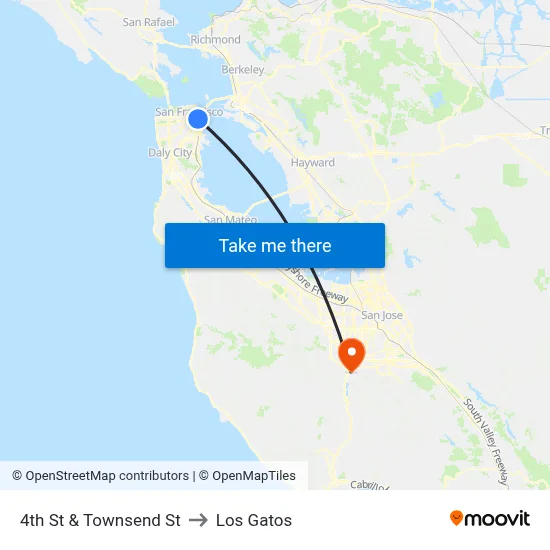 4th St & Townsend St to Los Gatos map