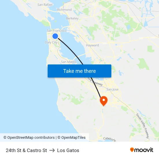 24th St & Castro St to Los Gatos map