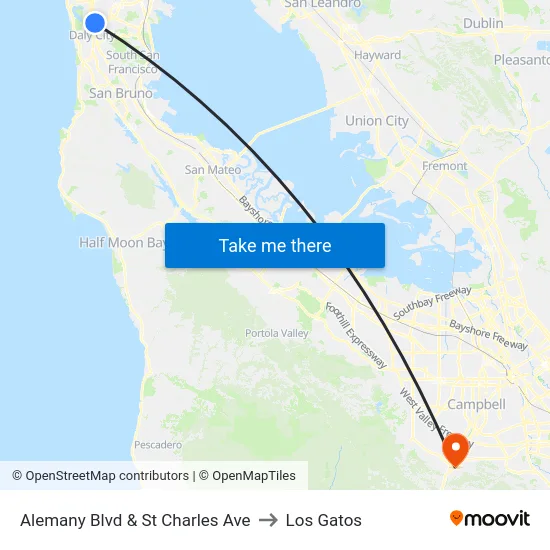 Alemany Blvd & St Charles Ave to Los Gatos map