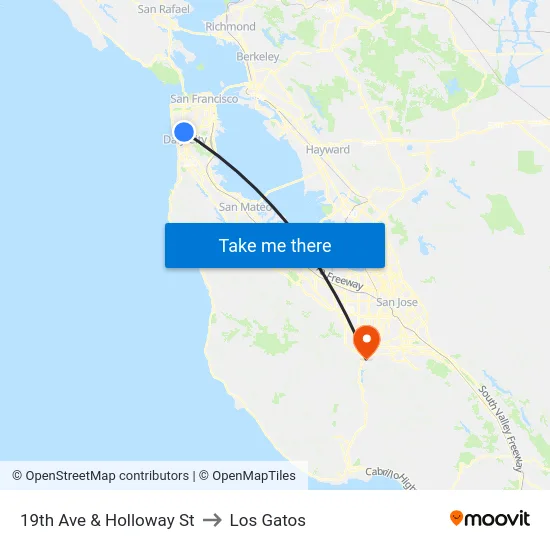 19th Ave & Holloway St to Los Gatos map
