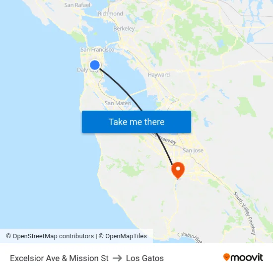 Excelsior Ave & Mission St to Los Gatos map