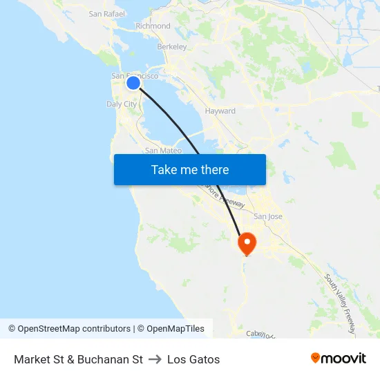 Market St & Buchanan St to Los Gatos map