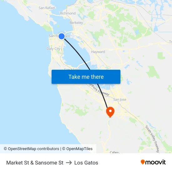 Market St & Sansome St to Los Gatos map