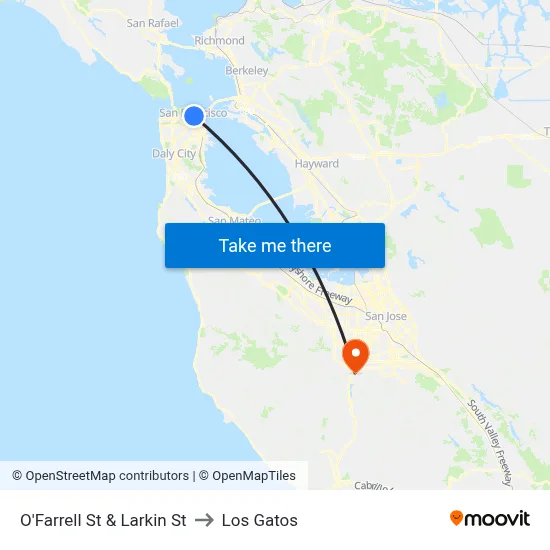 O'Farrell St & Larkin St to Los Gatos map