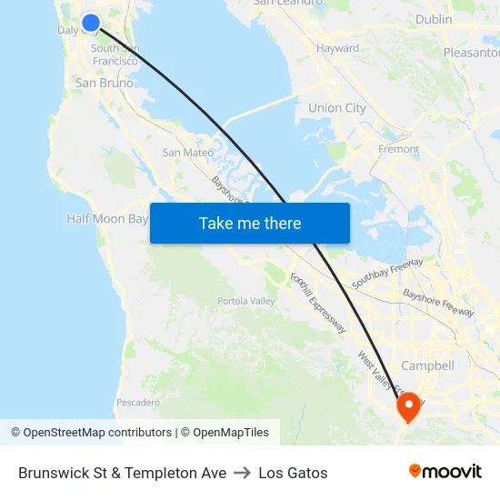 Brunswick St & Templeton Ave to Los Gatos map