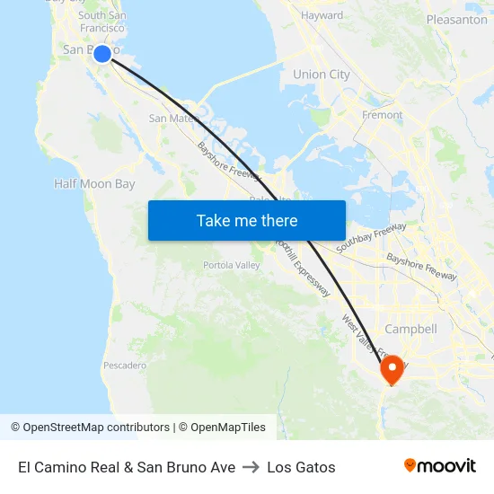 El Camino Real & San Bruno Ave to Los Gatos map