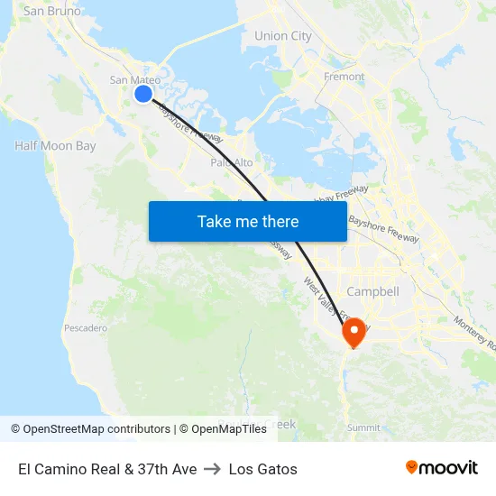 El Camino Real & 37th Ave to Los Gatos map