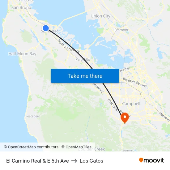 El Camino Real & E 5th Ave to Los Gatos map
