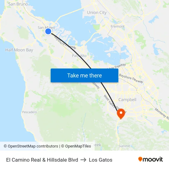 El Camino Real & Hillsdale Blvd to Los Gatos map