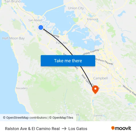 Ralston Ave & El Camino Real to Los Gatos map
