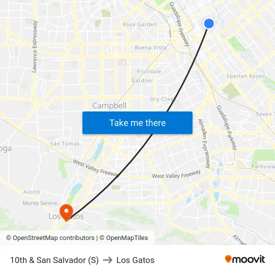 10th & San Salvador (S) to Los Gatos map