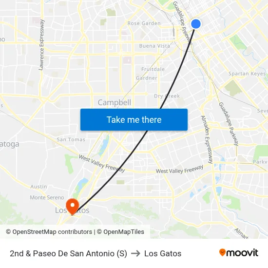 2nd & Paseo De San Antonio (S) to Los Gatos map
