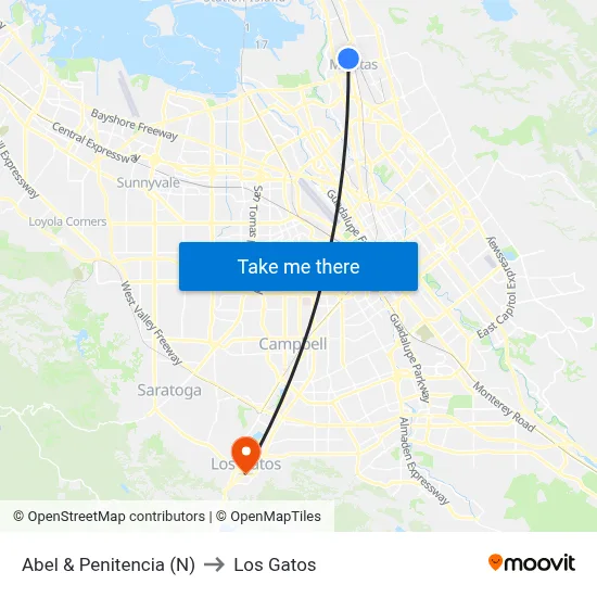 Abel & Penitencia (N) to Los Gatos map