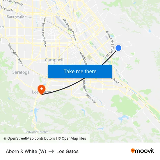 Aborn & White (W) to Los Gatos map