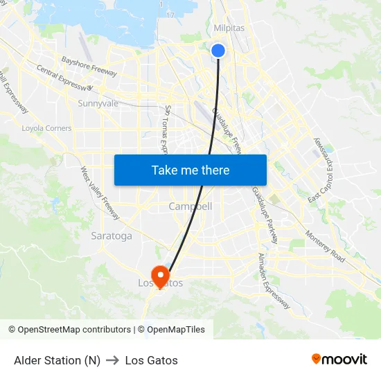 Alder Station (N) to Los Gatos map