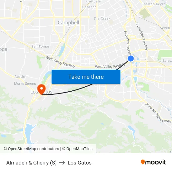 Almaden & Cherry (S) to Los Gatos map