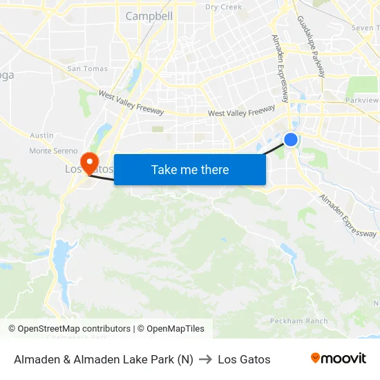 Almaden & Almaden Lake Park (N) to Los Gatos map