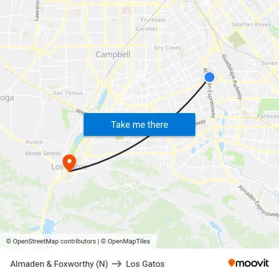 Almaden & Foxworthy (N) to Los Gatos map