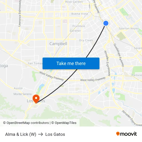 Alma & Lick (W) to Los Gatos map