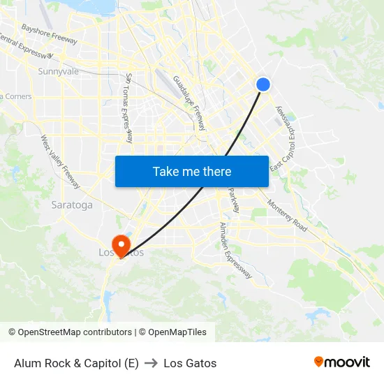 Alum Rock & Capitol (E) to Los Gatos map