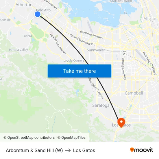 Arboretum & Sand Hill (W) to Los Gatos map