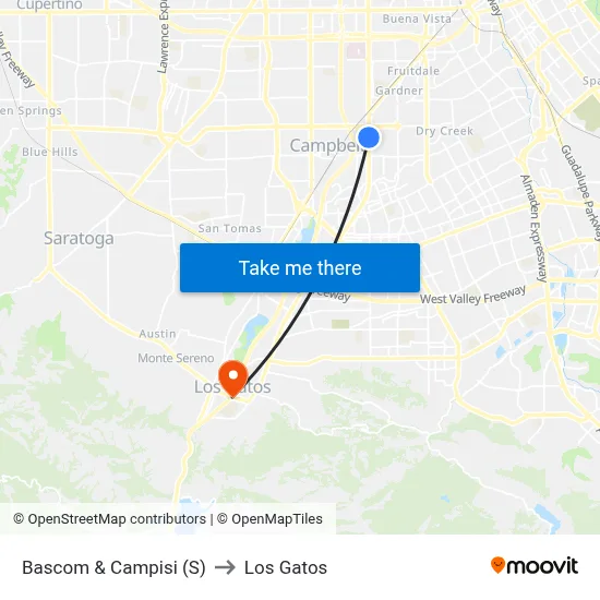 Bascom & Campisi (S) to Los Gatos map
