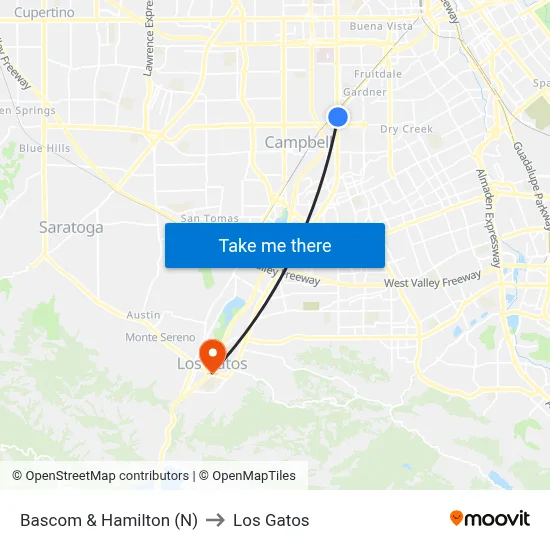 Bascom & Hamilton (N) to Los Gatos map
