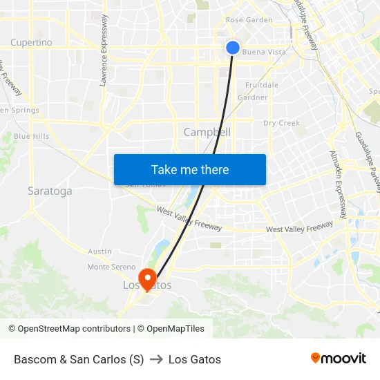 Bascom & San Carlos (S) to Los Gatos map