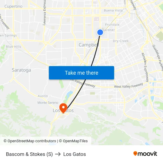 Bascom & Stokes (S) to Los Gatos map