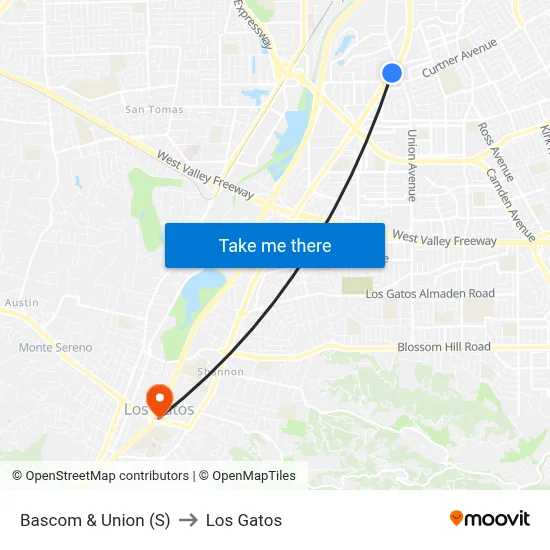 Bascom & Union (S) to Los Gatos map