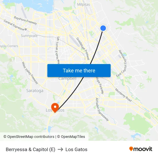 Berryessa & Capitol (E) to Los Gatos map