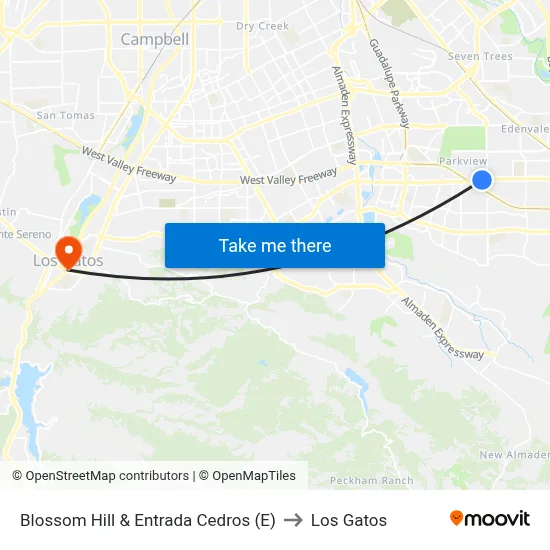 Blossom Hill & Entrada Cedros (E) to Los Gatos map