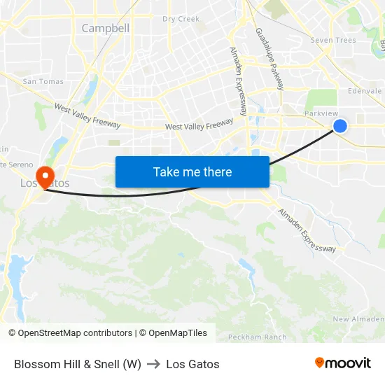 Blossom Hill & Snell (W) to Los Gatos map