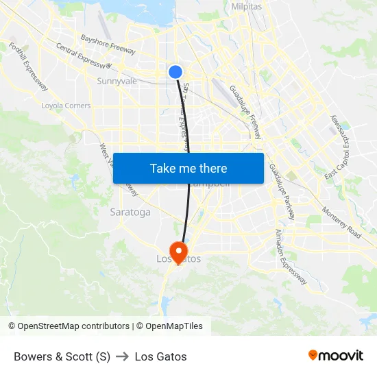 Bowers & Scott (S) to Los Gatos map