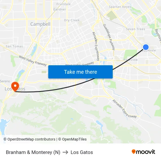 Branham & Monterey (N) to Los Gatos map