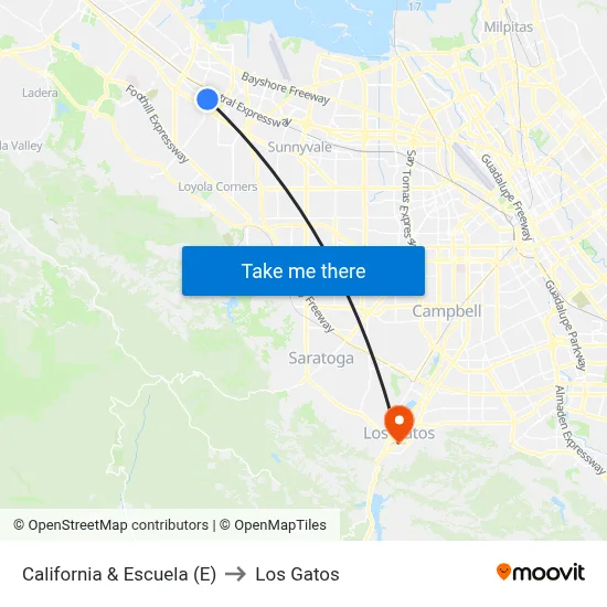 California & Escuela (E) to Los Gatos map