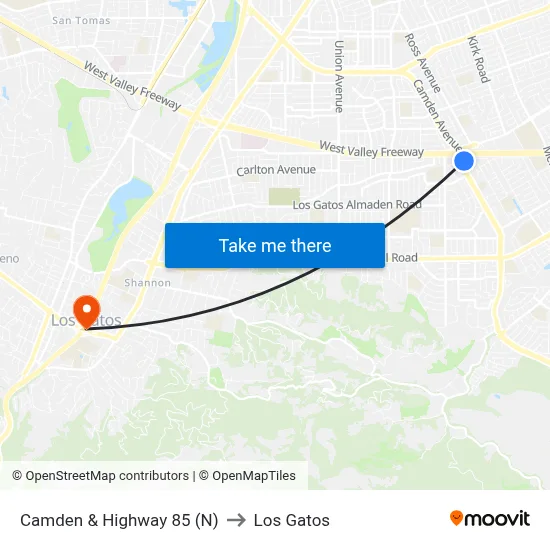 Camden & Highway 85 (N) to Los Gatos map