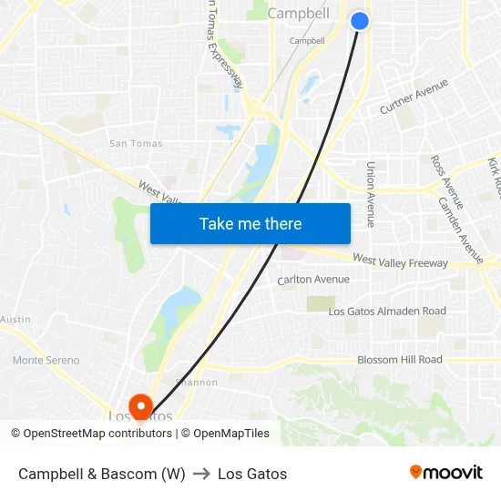 Campbell & Bascom (W) to Los Gatos map