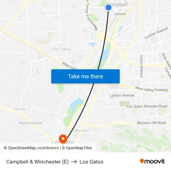 Campbell & Winchester (E) to Los Gatos map